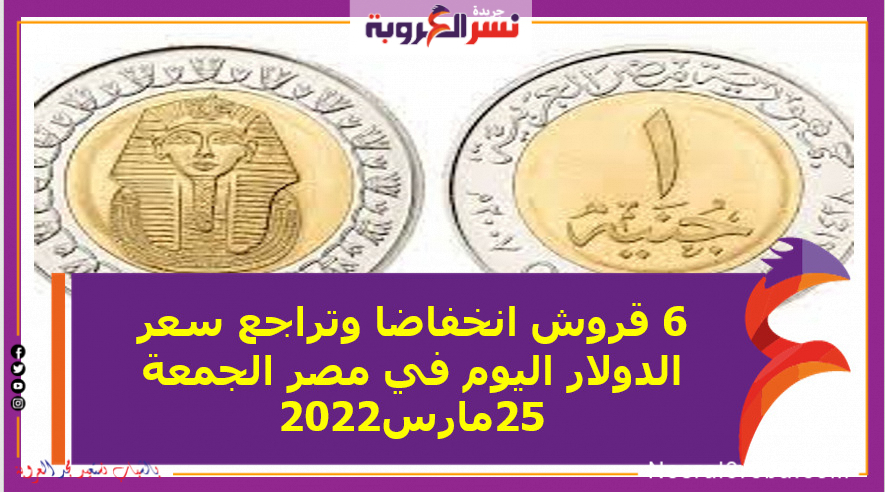 6 قروش انخفاضا وتراجع سعر الدولار اليوم في مصر الجمعة 25مارس2022