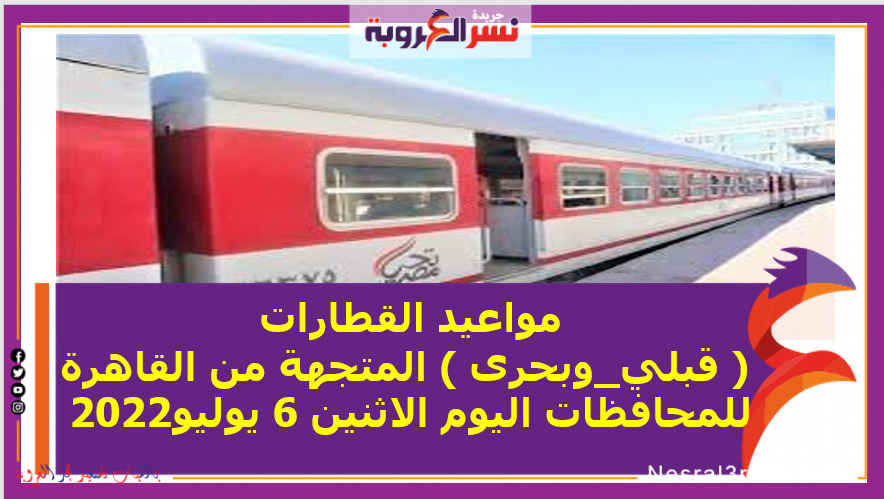 مواعيد القطارات ( قبلي_وبحرى ) المتجهة من القاهرة للمحافظات اليوم الاثنين 6 يوليو2022