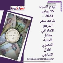 اليوم السبت 15 يوليو 2023 .. شاهد سعر الدرهم الاماراتي مقابل الجنيه المصري خلال التداول