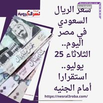 سعر الريال السعودي في مصر اليوم.. الثلاثاء 25 يوليو..استقرارا أمام الجنيه