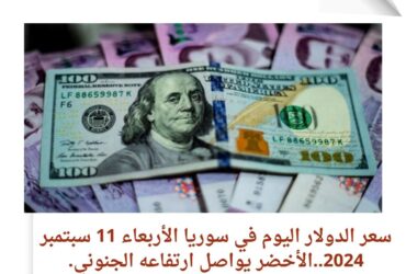 سعر الدولار اليوم في سوريا الأربعاء 11 سبتمبر 2024..الأخضر يواصل ارتفاعه الجنوني.