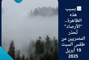 🌫️ بسبب هذه الظاهرة.. "الأرصاد" تُحذر المصريين من طقس السبت 19 أبريل 2025