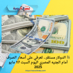 💱 الدولار مستقر.. تعرفي على أسعار الصرف أمام الجنيه المصري اليوم السبت 17 مايو 2025