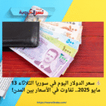 💰 سعر الدولار اليوم في سوريا الثلاثاء 13 مايو 2025.. تفاوت في الأسعار بين المدن!