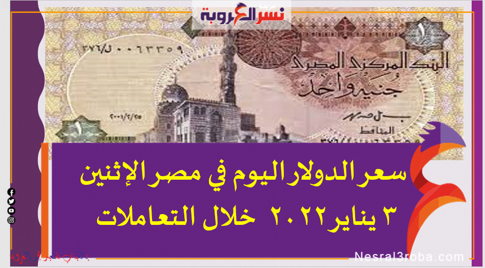 سعر الدولار اليوم في مصر الإثنين 3 يناير 2022 خلال التعاملات