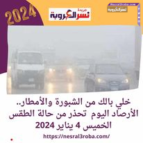 خلي بالك من الشبورة والأمطار.. الأرصاد اليوم تحذر من حالة الطقس الخميس 4 يناير 2024