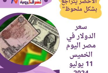 "سعر الدولار في مصر اليوم الخميس 11 يوليو 2024: الأخضر يتراجع بشكل ملحوظ"