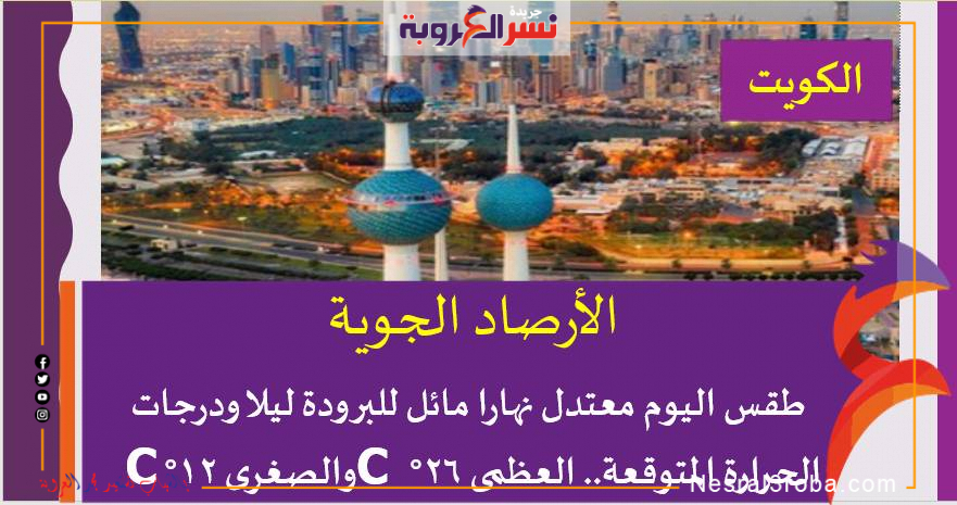 الأرصاد الكويت : طقس اليوم معتدل نهارا مائل للبرودة ليلا ودرجات الحرارة المتوقعة